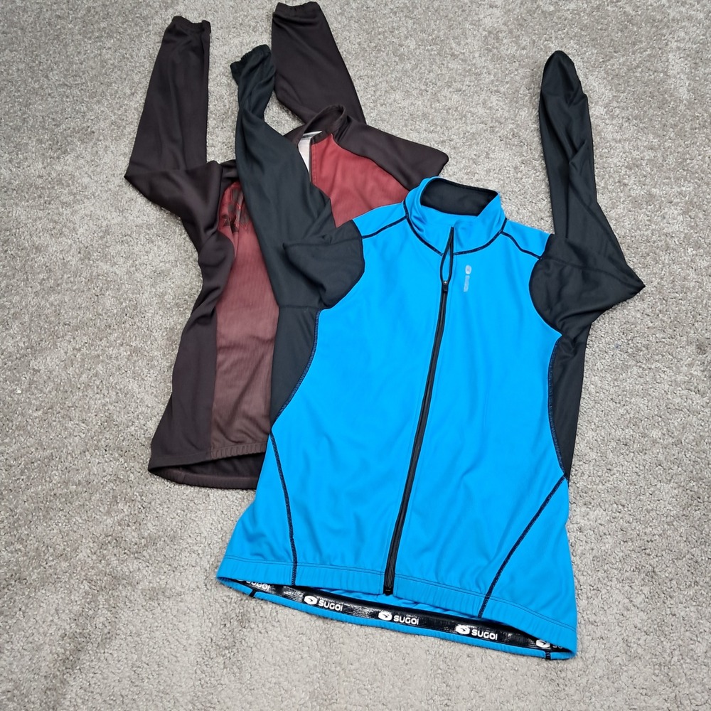 Sugoi Womens Cycling Jersey Bundle Blue Burgundy Long Sleeve Size M Lot of 2